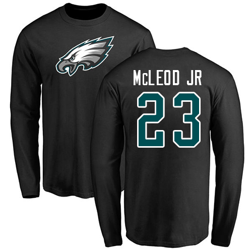 Men Philadelphia Eagles #23 Rodney McLeod Black Name and Number Logo Long Sleeve NFL T Shirt->philadelphia eagles->NFL Jersey